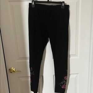 Style&Co Black Leggings with Pink Floral Embroidery